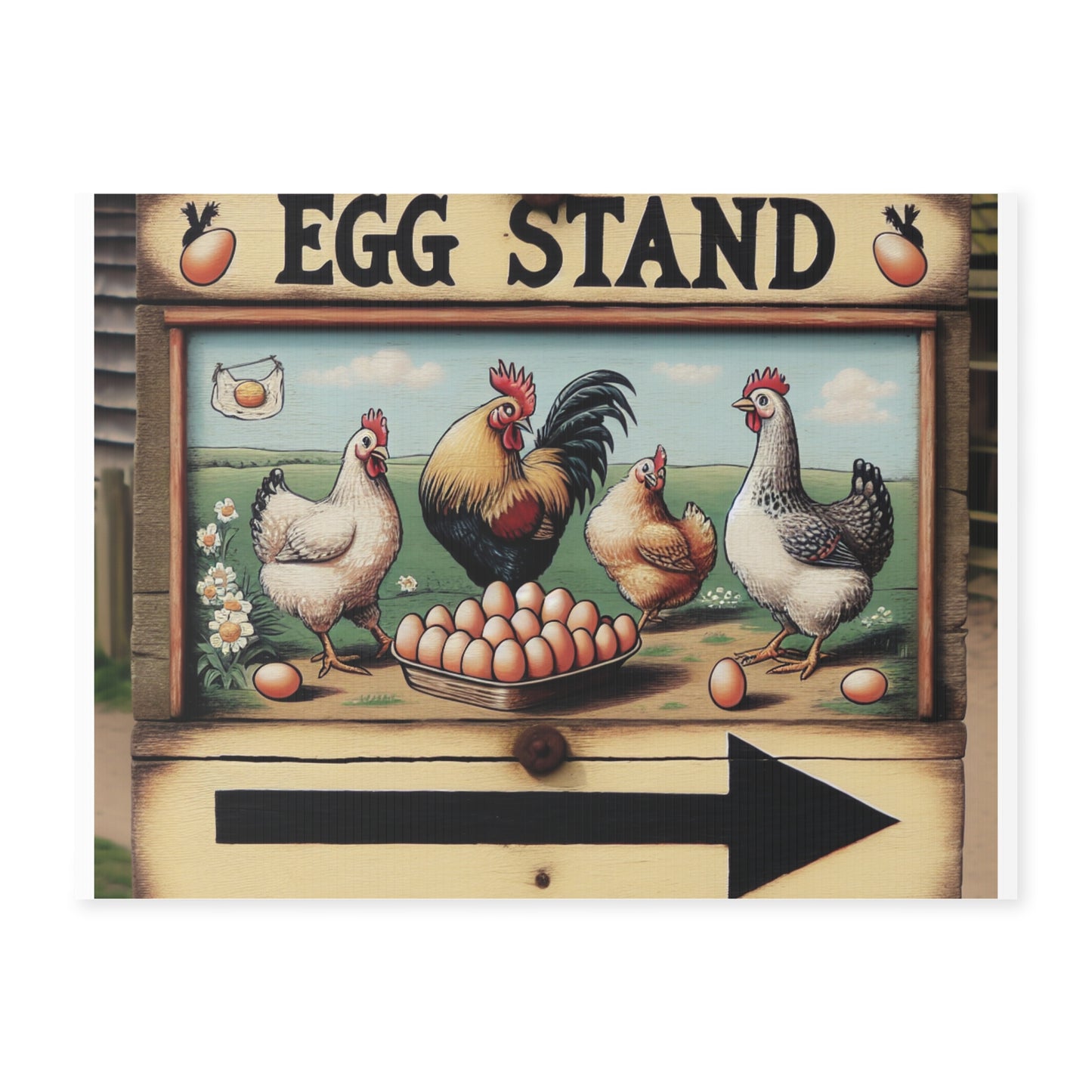 Yard Sign, Chicken Coop Decor, Farmhouse Garden Marker, Egg Stand Directional Sign, Rustic Outdoor Signage
