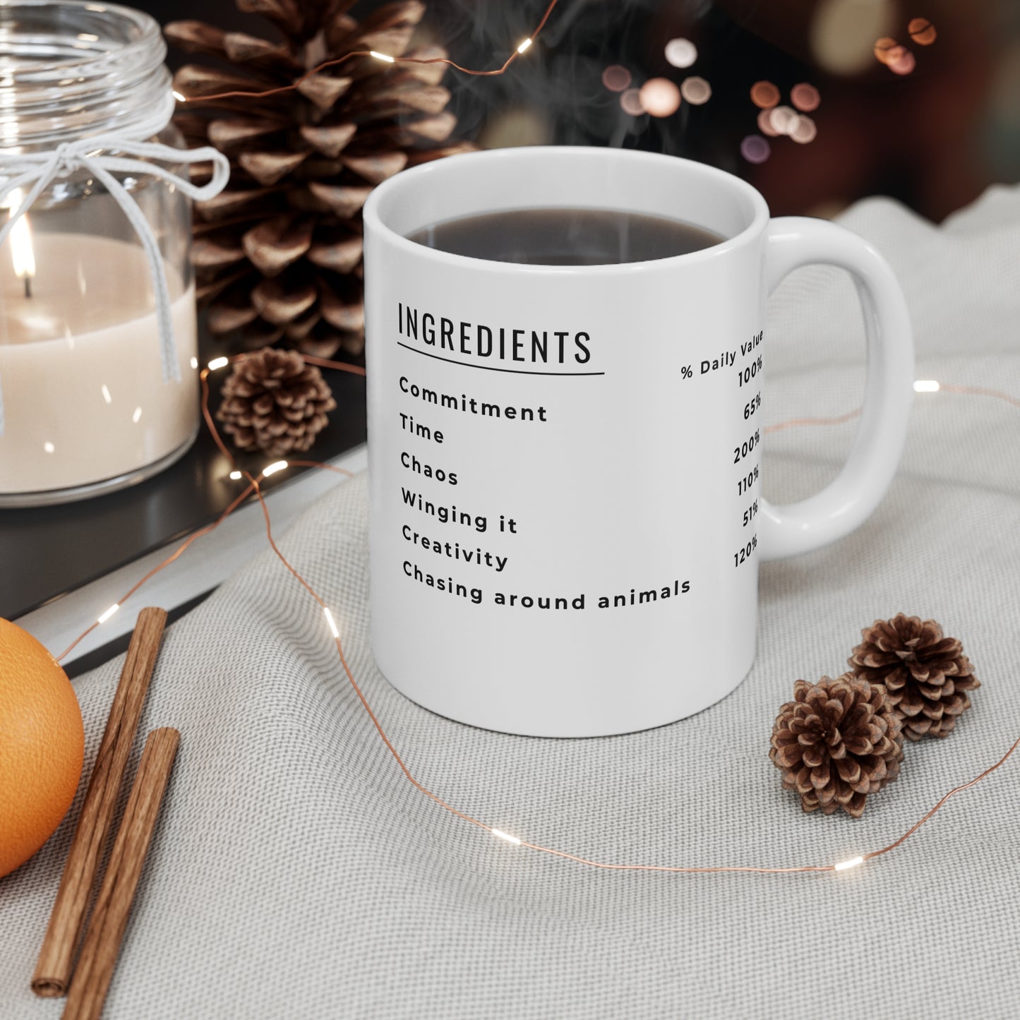 Homestead Life Mug 11oz with ingredients list