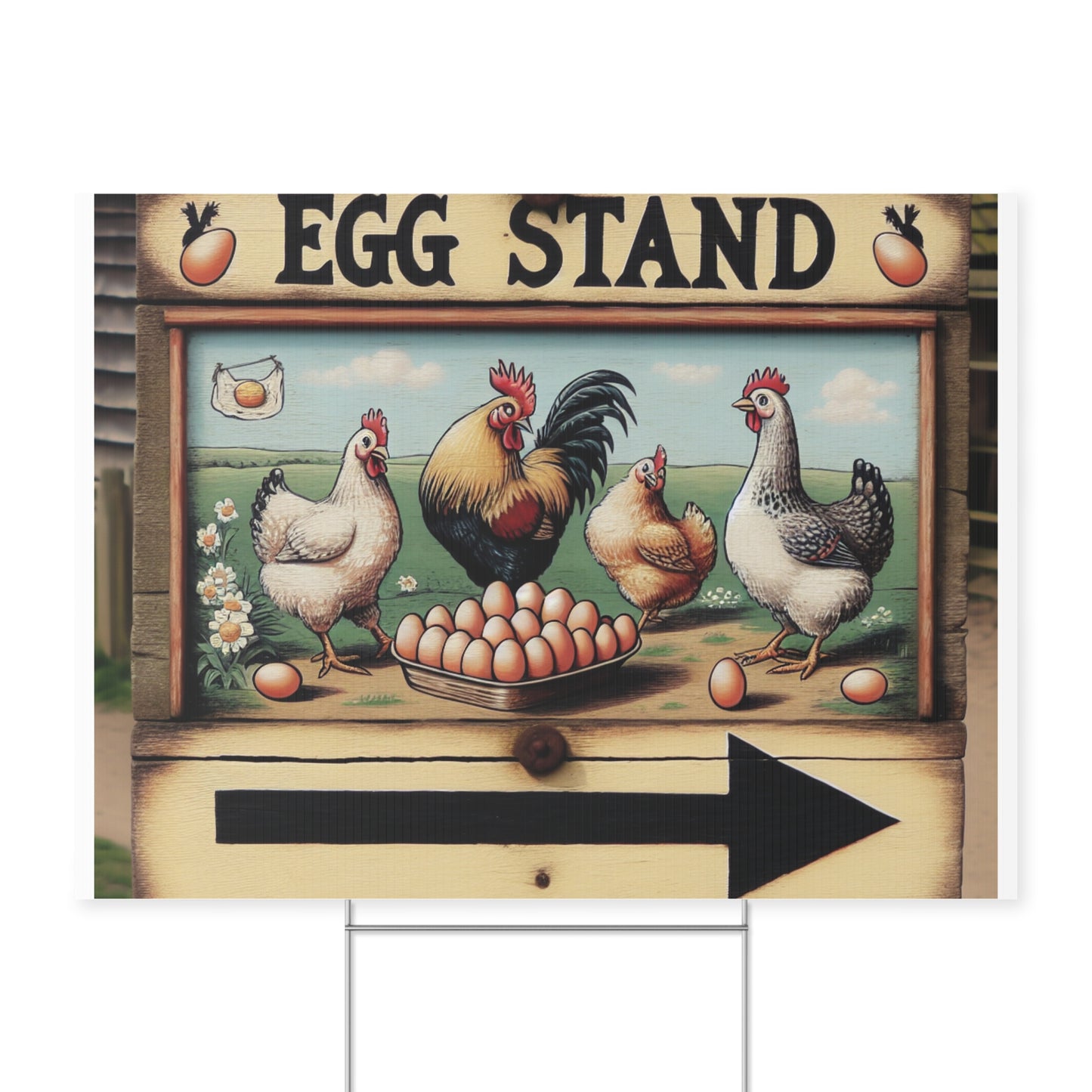 Yard Sign, Chicken Coop Decor, Farmhouse Garden Marker, Egg Stand Directional Sign, Rustic Outdoor Signage