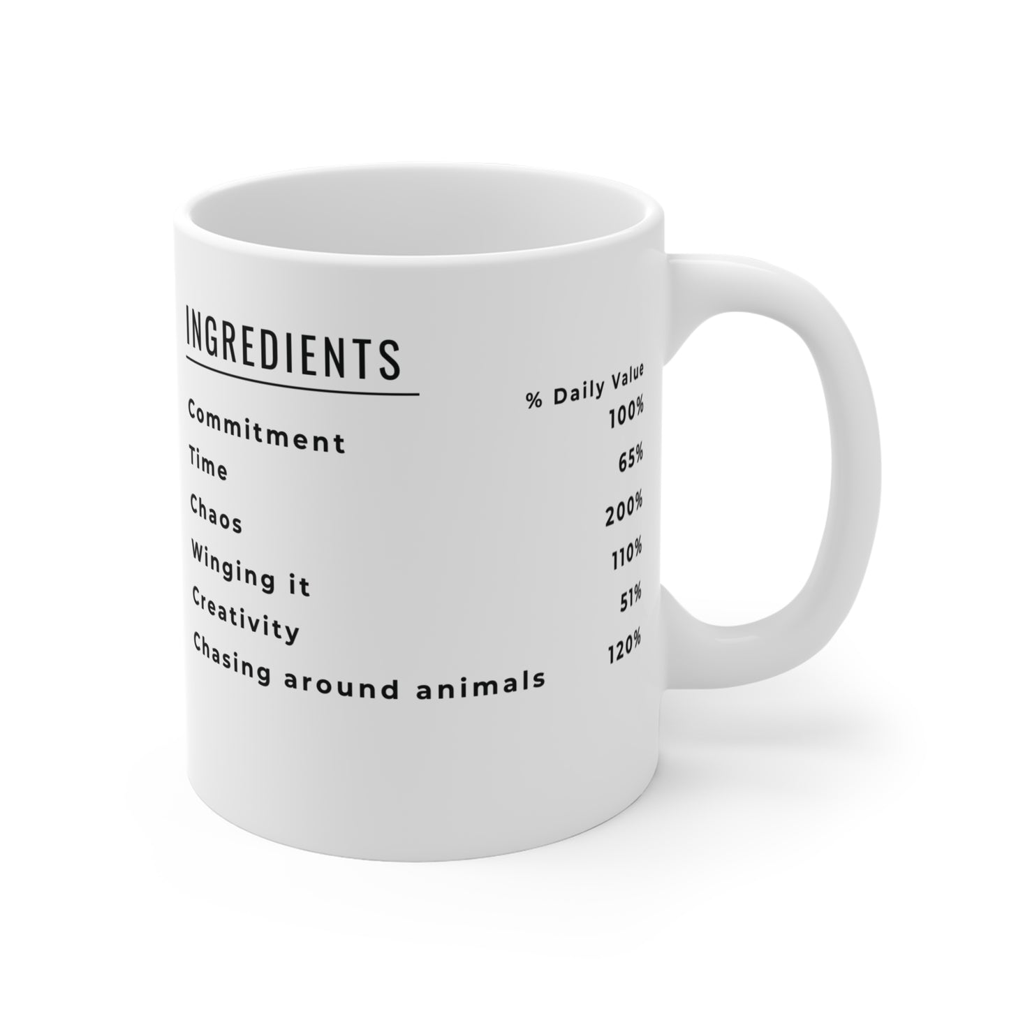 Homestead Life Mug 11oz with ingredients list