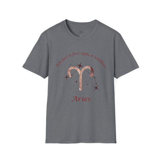 Aries Zodiac T-Shirt, Astrology Tee, Unisex Horoscope Shirt, Celestial Graphic Top, Gifts for Aries, Birthday "Not just a fire sign, a wildfire"